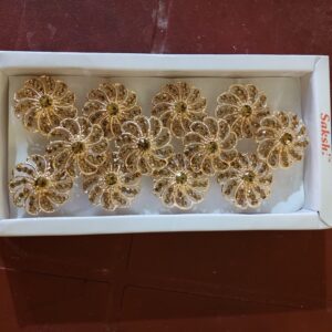 Gold floral finger ring with sparkling crystal stones arranged in an elegant rosette design