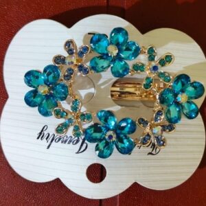 Teal Blue Floral crystal Hair Clip